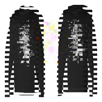 Mardi Gras Flossing Unicorn Jester Hat Unicorn Men Women Long Sleeve T-Shirt T-shirt Graphic Print - Thegiftio