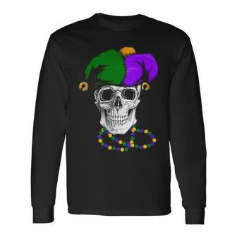 Mardi Gras Skull Jester Hat Long Sleeve T-Shirt - Thegiftio UK