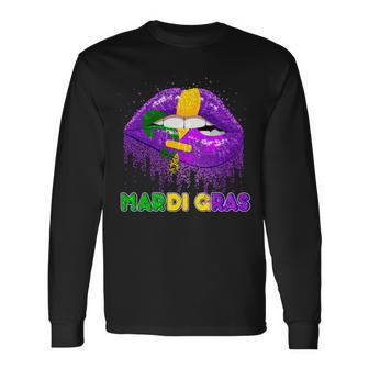 Mardi Gras Sparkle Lips Long Sleeve T-Shirt - Monsterry CA