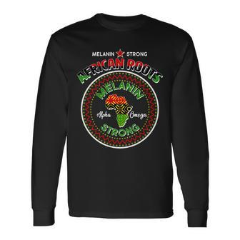 Melanin Strong African Roots Emblem Long Sleeve T-Shirt - Monsterry DE