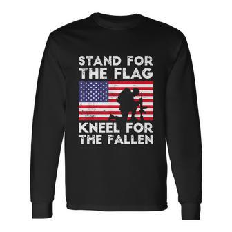 Memorial Day Patriotic Military Veteran American Flag Stand For The Flag Kneel For The Fallen Long Sleeve T-Shirt - Monsterry CA
