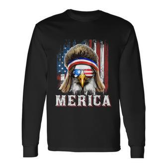 Merica Eagle Mullet 4Th Of July American Flag Stars Stripes Long Sleeve T-Shirt - Monsterry