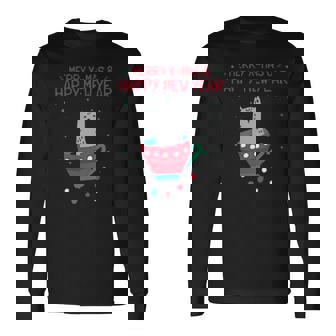 Merry Xmas Happy Cat Year V2 Men Women Long Sleeve T-Shirt T-shirt Graphic Print - Thegiftio