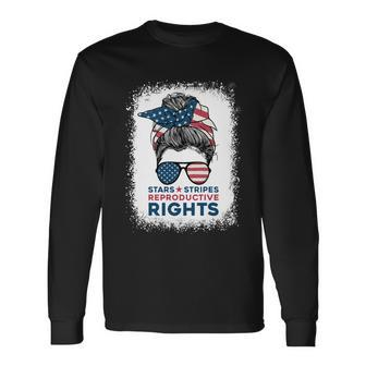 Messy Bun American Flag Stars Stripes Reproductive Rights V3 Long Sleeve T-Shirt - Monsterry