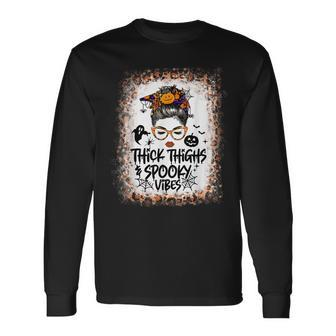Messy Bun Thick Thighs Spooky Vibes Lady Bleached Halloween Men Women Long Sleeve T-Shirt T-shirt Graphic Print - Thegiftio UK