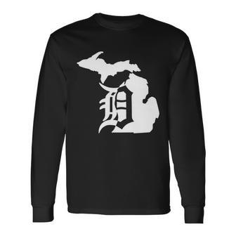 Michigan Mitten Old English D Detroit Tshirt Long Sleeve T-Shirt - Monsterry AU