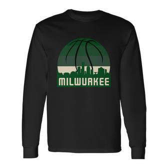 Milwaukee Basketball City Skyline Long Sleeve T-Shirt - Monsterry