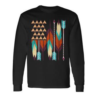 Native American Flag Feathers And Arrows Long Sleeve T-Shirt - Monsterry