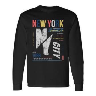 New York City Brooklyn Abstract Tshirt Long Sleeve T-Shirt - Monsterry