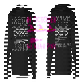 In October We Wear Pink Skull Halloween Breast Cancer Men Women Long Sleeve T-Shirt T-shirt Graphic Print - Thegiftio