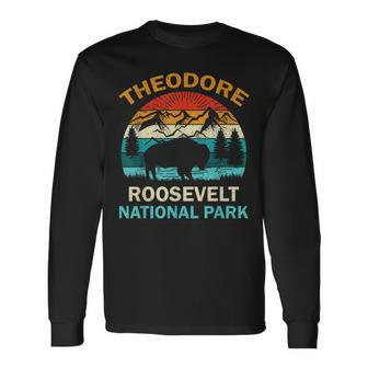 Theodore Roosevelt National Park North Dakota Buffalo Retro Long Sleeve T-Shirt - Seseable