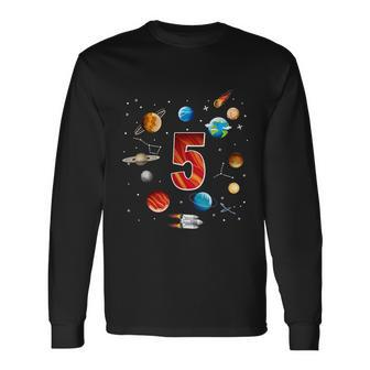 Outer Space 5 Years Old 5Th Birthday Boys Planets Astronaut Long Sleeve T-Shirt - Monsterry