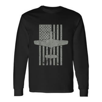 P51 Mustang Wwii Fighter Airplane Vintage Flag Long Sleeve T-Shirt - Thegiftio UK