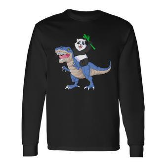 Panda Riding Dinosaur Long Sleeve T-Shirt - Monsterry