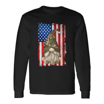 Patriotic Camo Gnome Grandpa For Veteran American Flag Long Sleeve T-Shirt - Monsterry