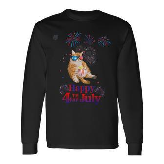 Patriotic Cat Happy 4Th Of July Long Sleeve T-Shirt - Seseable