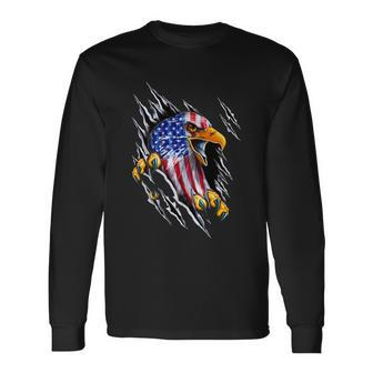 Patriotic Eagle Shirt 4Th Of July Usa American Flag Long Sleeve T-Shirt - Monsterry