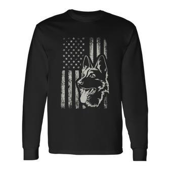 Patriotic German Shepherd American Flag Dog Lover Long Sleeve T-Shirt - Monsterry DE