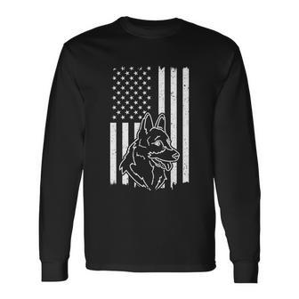 Patriotic German Shepherd American Flag Dog Lover Long Sleeve T-Shirt - Monsterry