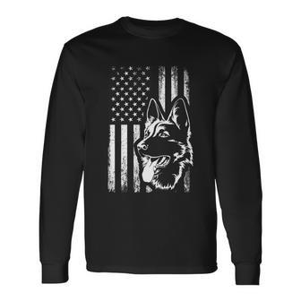 Patriotic German Shepherd American Flag Dog Lover V2 Long Sleeve T-Shirt - Monsterry UK