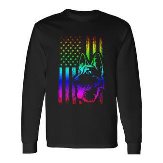 Patriotic German Shepherd American Flag Dog Lover V3 Long Sleeve T-Shirt - Monsterry UK