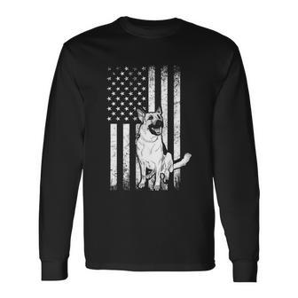 Patriotic German Shepherd American Flag Dog Lover V4 Long Sleeve T-Shirt - Monsterry