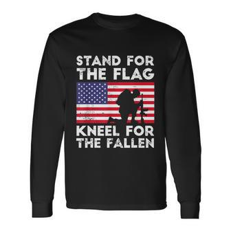 Patriotic Military Veteran American Flag Stand For The Flag Kneel For The Fallen V2 Long Sleeve T-Shirt - Monsterry UK
