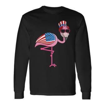 Patriotic Pink Flamingo Uncle Sam Hat 4Th Of July Long Sleeve T-Shirt - Thegiftio UK