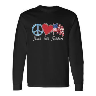Patriotic Retro Peace Love Freedom Usa Flag 4Th Of July Long Sleeve T-Shirt - Monsterry UK