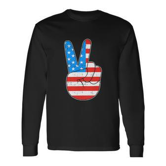 Peace Hand Sign For 4Th Of July American Flag Long Sleeve T-Shirt - Monsterry DE