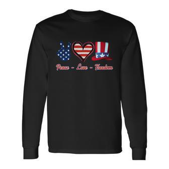 Peace Love Freedom Flag Usa 4Th Of July Long Sleeve T-Shirt - Monsterry