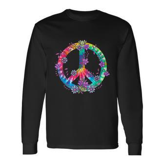 Peace Sign Love Flowers 60S 70S Tie Dye Hippie Costume Long Sleeve T-Shirt - Monsterry UK