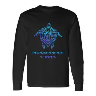 Pensacola Beach Florida Beach Souvenirs Sea Turtle Tribal Long Sleeve T-Shirt - Monsterry DE