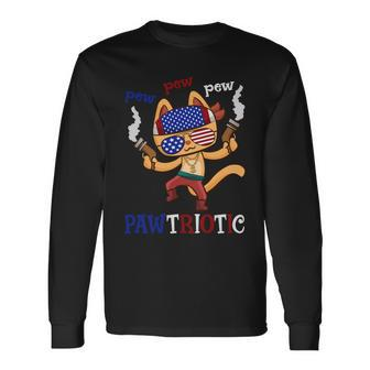 Pew Pew Pawtriotic Cat 4Th Of July Cute Plus Size Graphic Shirt For Men Women Long Sleeve T-Shirt - Monsterry