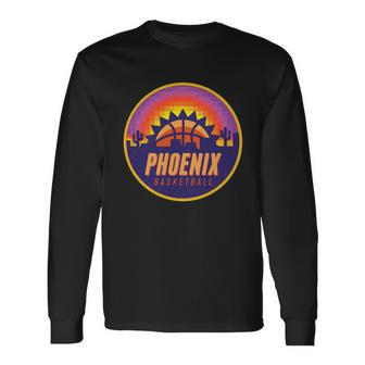 Phoenix Basketball Retro Logo Pixel Sunset Long Sleeve T-Shirt - Monsterry CA