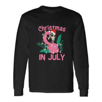 Pink Flamingo In Santa Hat Christmas In July Long Sleeve T-Shirt - Monsterry