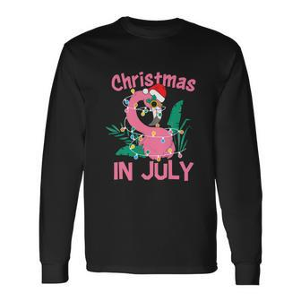 Pink Flamingo In Santa Hat Christmas In July V2 Long Sleeve T-Shirt - Monsterry