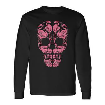 Pink Flamingo Skull Breast Cancer Awareness Halloween Women V2 Men Women Long Sleeve T-Shirt T-shirt Graphic Print - Thegiftio UK