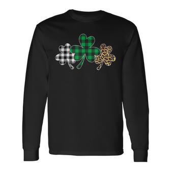 Plaid Clover Shamrock Leopard Green Buffalo St Patricks Day Men Women Long Sleeve T-Shirt T-shirt Graphic Print - Thegiftio