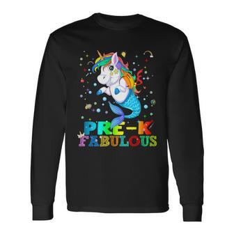 Pre K Fabulous Mermaid Unicorn Long Sleeve T-Shirt - Monsterry