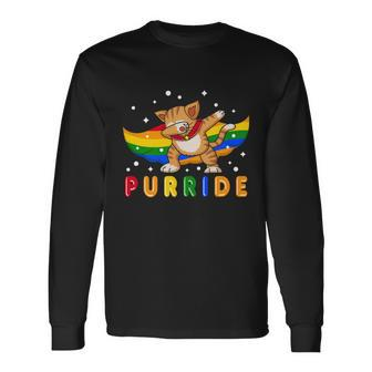 Pride Month Dabbing Purride Cat Gay Pride Lgbt Long Sleeve T-Shirt - Monsterry CA