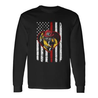 Proud To Be A Firefighter Usa American Flag Thin Red Line Long Sleeve T-Shirt - Monsterry UK