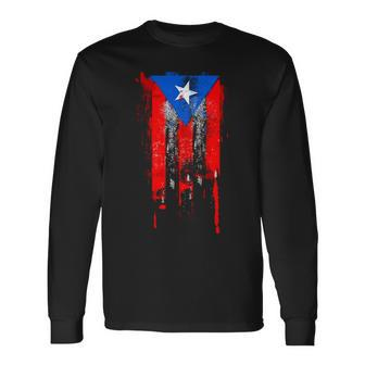 Puerto Rico Flag Drip Long Sleeve T-Shirt - Monsterry CA