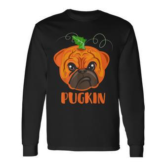 Pugkin Halloween Pug Costume Pumpkin Pug Dog Lovers Men Women Long Sleeve T-Shirt T-shirt Graphic Print - Thegiftio UK