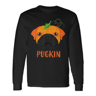 Pugkin Pumpkin Pug Halloween Puppy Lover Costumes Men Women Long Sleeve T-Shirt T-shirt Graphic Print - Thegiftio UK