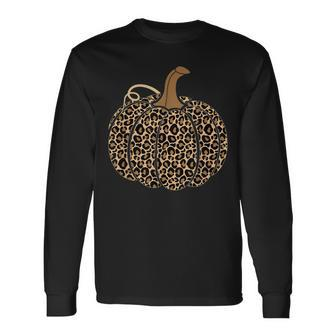 Pumpkin Leopard Women N Girls Halloween Thanksgiving Long Sleeve T-Shirt - Seseable
