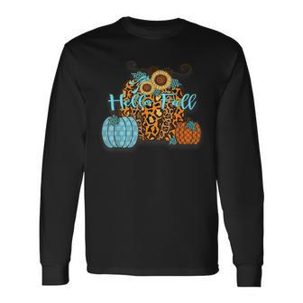 Pumpkin Spice Cozy Night Halloween Hello Fall Cheetah Flower Long Sleeve T-Shirt - Seseable