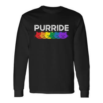 Purride Cat Lover Pride Month Gay Rights Rainbow Cat Long Sleeve T-Shirt - Monsterry DE