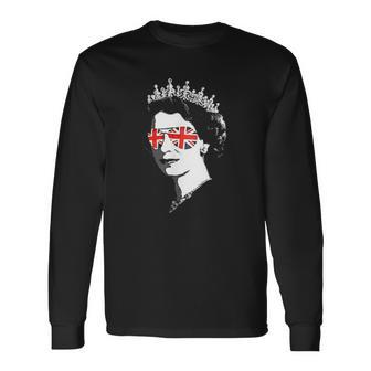 Queen Elizabeth II Sunglasses British Crown Men Women Long Sleeve T-shirt Graphic Print Unisex - Seseable