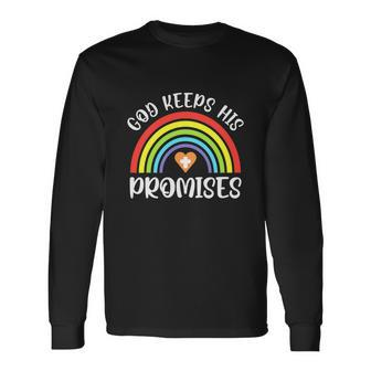 Rainbow Christian God Keeps His Promises Bible Noah Long Sleeve T-Shirt - Monsterry UK